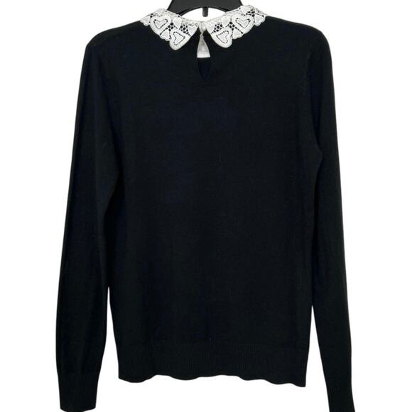Siani Milano Black Lace Embellished Collared Sweater Size Medium Dainty Feminine - Picture 2 of 10